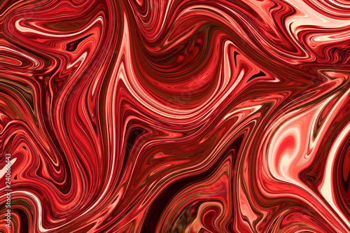 Liquid Abstract Pattern With Red, FireBrick And Dark Red Graphics Color Art Form. Digital Background With Liquid Flow.