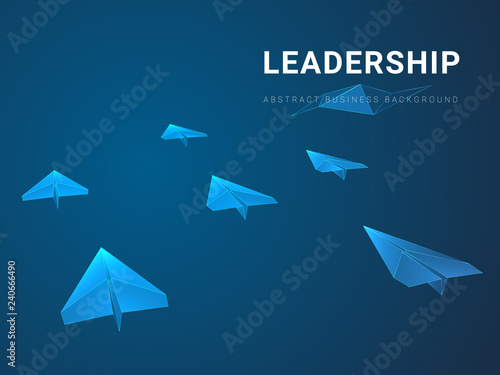 Abstract modern business background depicting leadership in shape of paper planes following a leader on blue background.