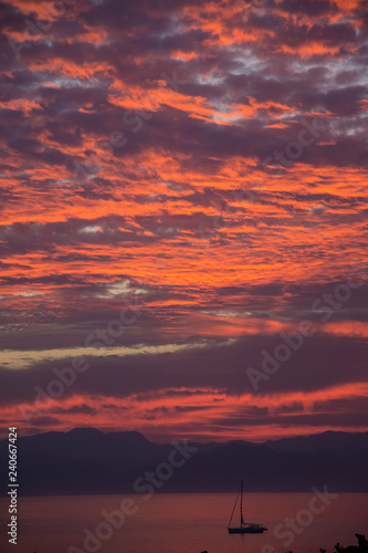 Fiery sunrise over the bay near Punta de Mita, near Bucerias and Puerta Vallarta, Mexico