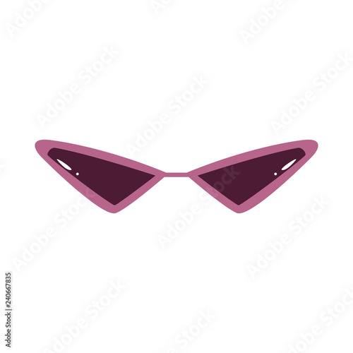 Vector vintage pink 80-s sunglasses. Photo booth prop, selfie photo decoration symbol. Retro scrapbooking acessory icon. Summer fancy triangular glasses, isolated illustration