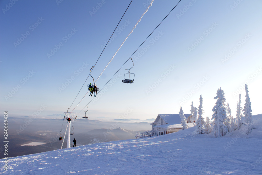 ski lift in mountains