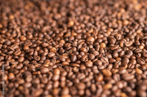 Coffee beans heap close up
