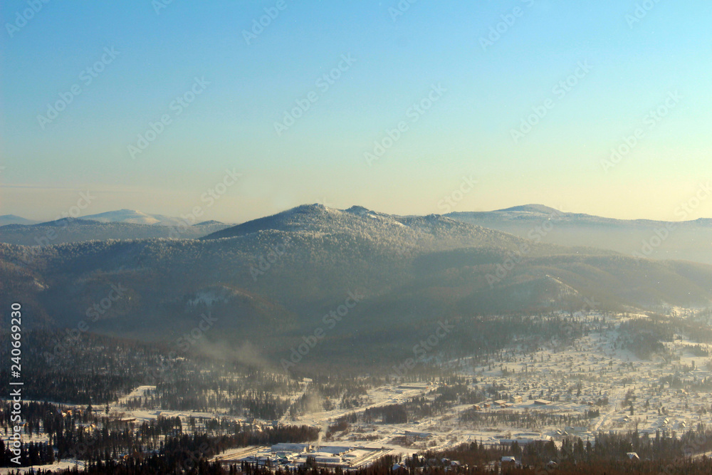 panorama of mountains in winter