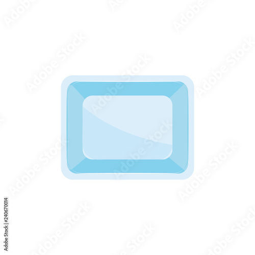 Plastic disposable food container for meat, fish or vegetables storage in flat style isolated on white background - vector illustration of blue rectangular polystyrene non-ecological tray.