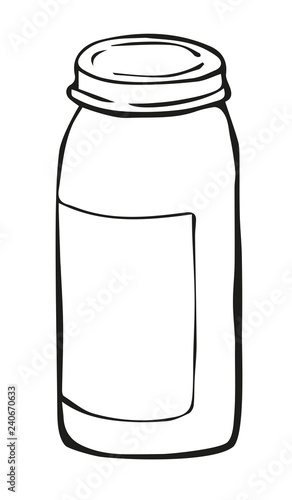 Glass jar with ointment or pills Sketch-Style Icon. Symbol. Sign. Stock Vector Illustration. Transparence. White Isolated.