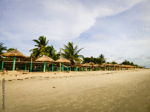 Empty beach bars on Itamaraca island in the low season (Ilha de Itamaraca, Brazil)