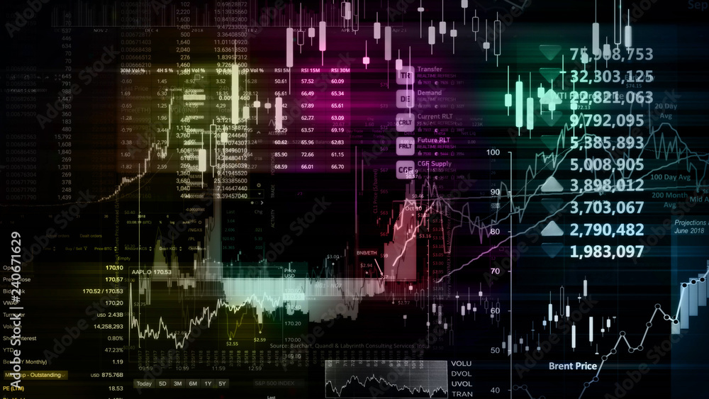 3D rendering of stock indexes in virtual space. Economic growth, recession 3D rendering of stock indexes in virtual space. Economic growth, recession