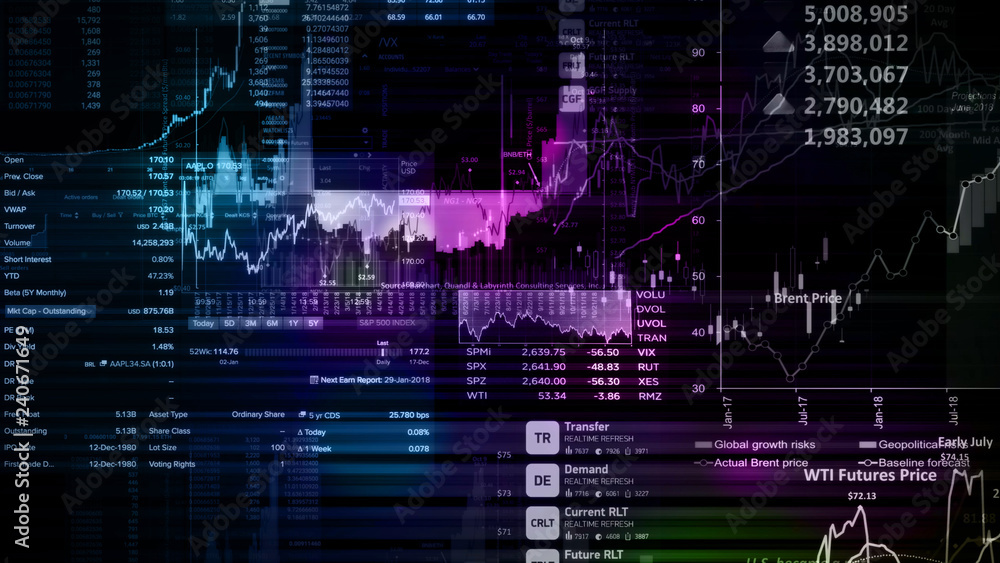 3D rendering of stock indexes in virtual space. Economic growth, recession 3D rendering of stock indexes in virtual space. Economic growth, recession