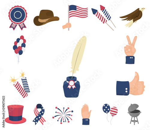 Day of Patriot, holiday cartoon icons in set collection for design. American tradition vector symbol stock web illustration.