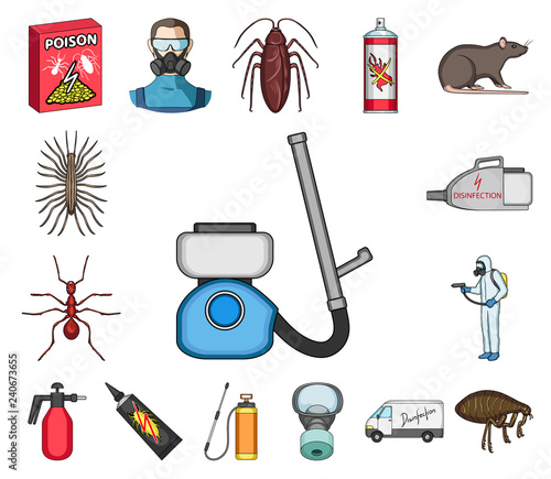Pest, poison, personnel and equipment cartoon icons in set collection for design. Pest control service vector symbol stock web illustration.
