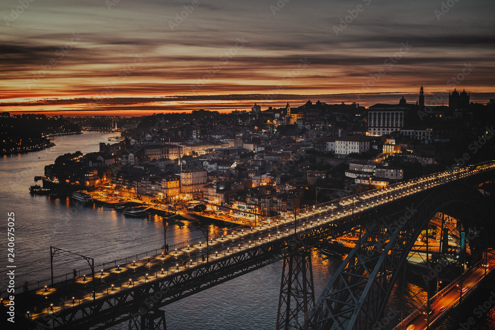 Sunset over Porto cityscape