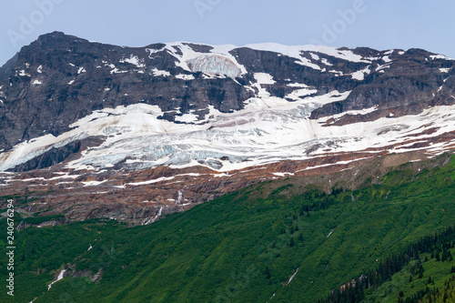 Snowy mountain peak across Kinbasket Lake near Valemount, British Columbia, Canada