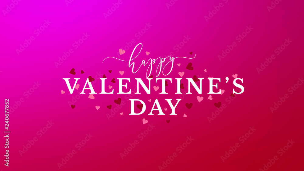 Happy Valentine's Day Celebration Text With Hearts Over Pink Gradient Background