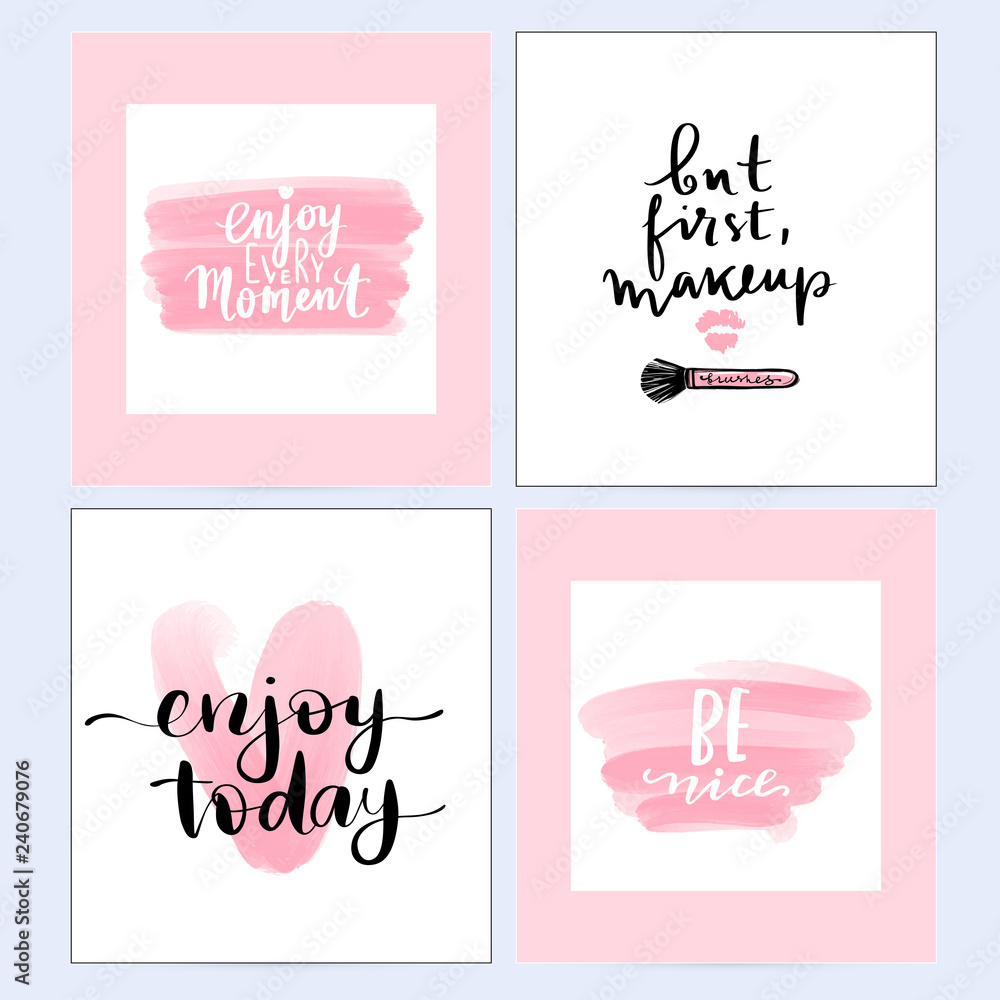 Naklejka premium Vector fashion posters with positive quotes. Home decor photo frame with inspirational phrases.