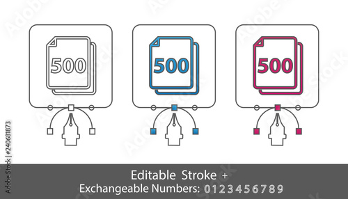Paper Sheets Symbol And Exchangeable Numbers - Outline Styled Icon - Editable Stroke - Vector Illustration - Isolated On White Background