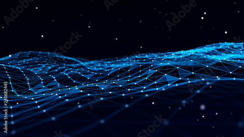 Abstract polygonal space. Network connection structure. Digital data visualization. Big data digital background. 3d rendering. photo