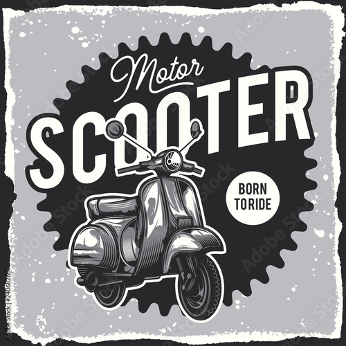 Classic scooter. Vector illustration. Design for emblem or t-shirt.