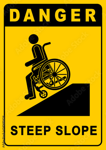 Wsnw2 Warningsignnewwheelchair Wsnw Text English Wheelchair Danger Steep Slope Sign Poster Din A0 A1 A3 E6928 Stock Illustration Adobe Stock