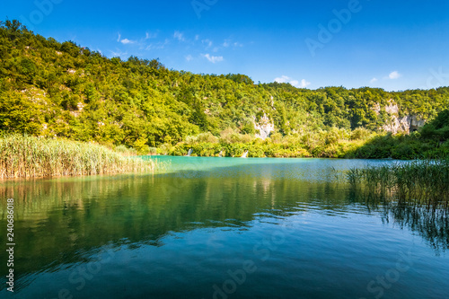 View of landscape with a lake  The Plitvice Lakes National Park  Croatia  Europe.