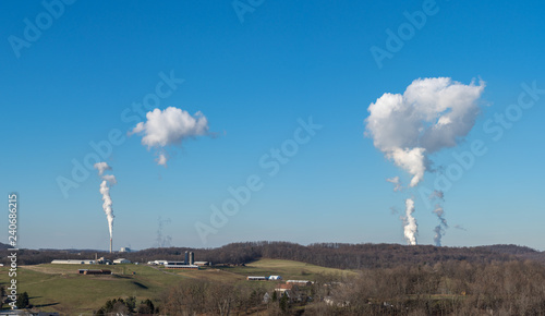 Smoke and setam from two coal powered power stations near Morgantown in West Virginia