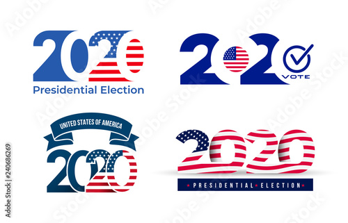2020 United States of America presidential election logo. Text design pattern. Vector illustration. Isolated on white background.