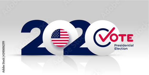 Election header banner 2020 United States of America Presidential election. With Patriotic Stars and Stripes Theme. Vote Design logo. Vector illustration. Isolated on white background.