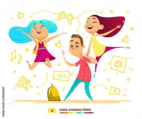 Happy pupils characters.
