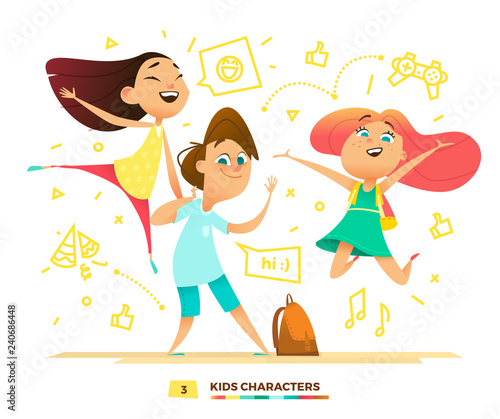 Happy pupils characters.