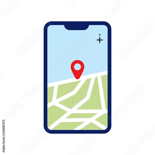 Map illustration smartphone, gadget, tracking, radar