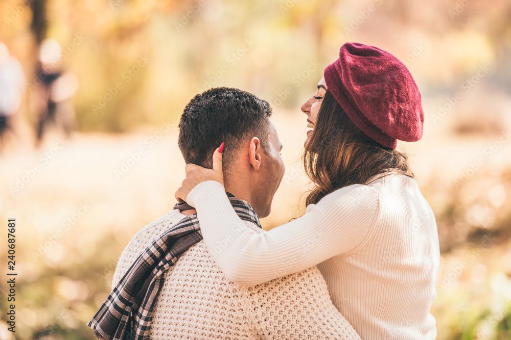 Fototapeta premium Nice couple hugging outdoors