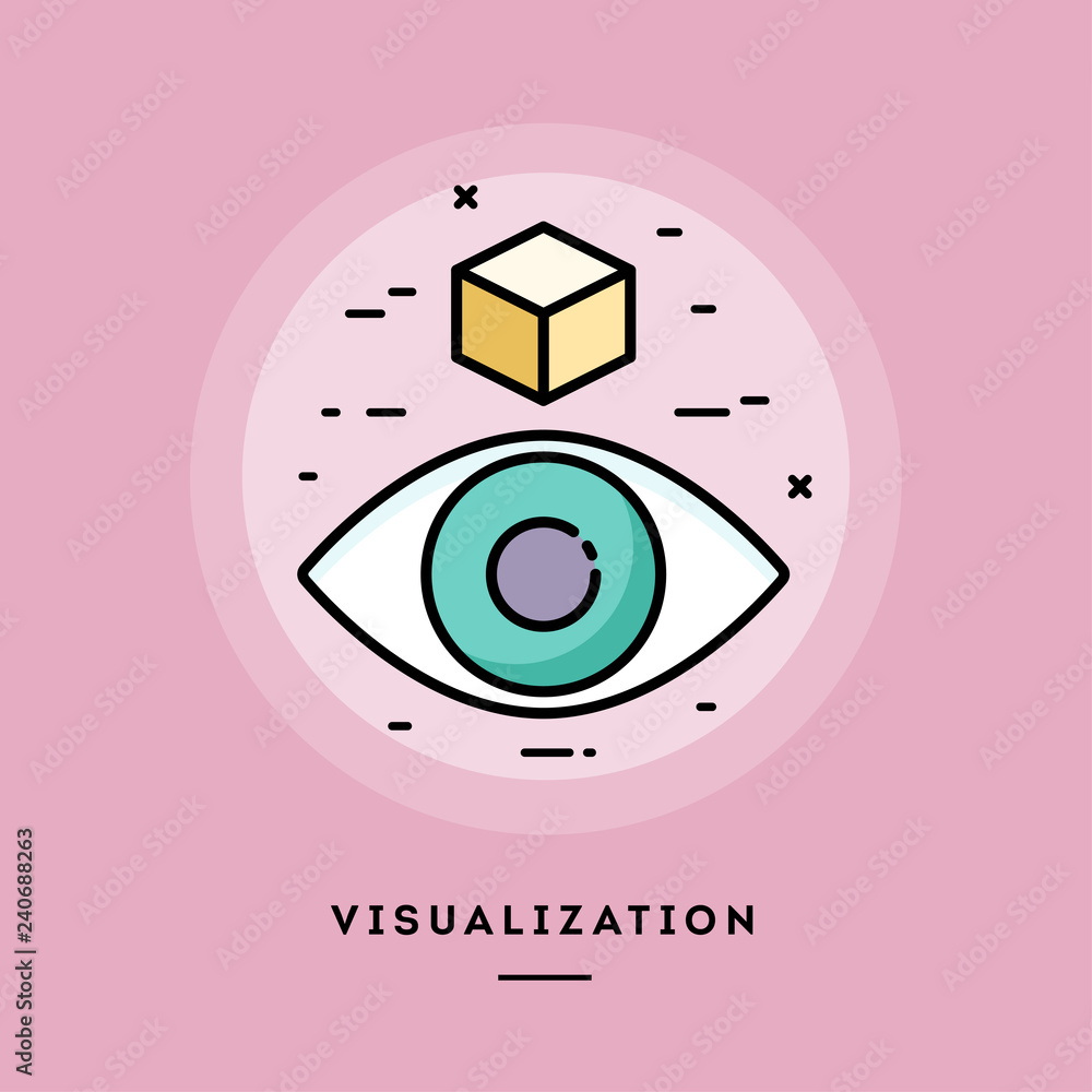 Obraz premium Visualization, flat design thin line banner, usage for e-mail newsletters, web banners, headers, blog posts, print and more. Vector illustration.