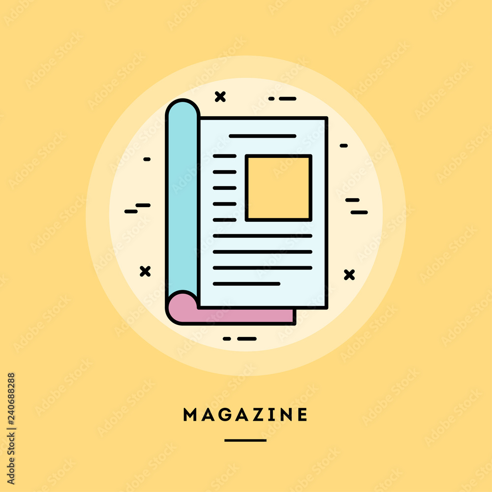 Magazine, flat design thin line banner, usage for e-mail newsletters, web banners, headers, blog posts, print and more. Vector illustration. Magazine, flat design thin line banner, usage for e-mail newsletters, web banners, headers, blog posts, print and more. Vector illustration.
