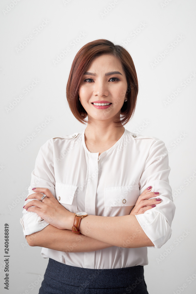 Entrepreneur young asian woman, business woman arms crossed on white background. Entrepreneur young asian woman, business woman arms crossed on white background.