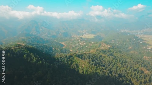 Ancient buddhist monastery in Himalayas Nepal from air
