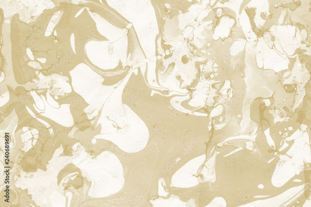 Luxury gold marble ink paper texture on dark watercolor background. Chaotic abstract organic design. Bath bomb waves.