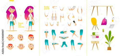 Young School Girl Character for Motion Design