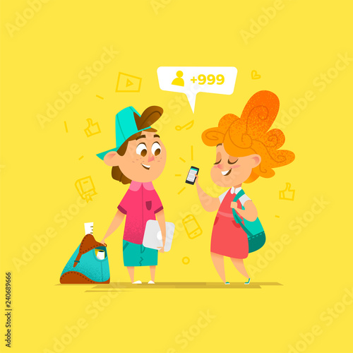 Two Happy School Kids Communication. 