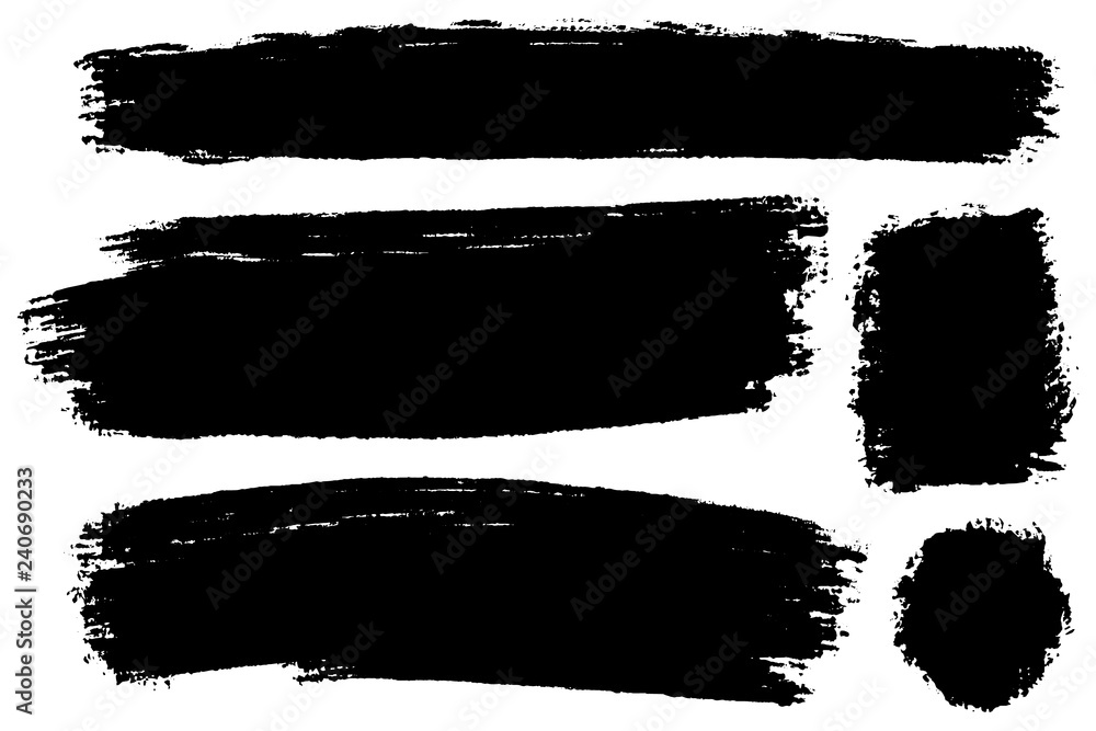 Vector set of hand drawn brush strokes, stains for backdrops. Monochrome design elements set. Black color artistic hand drawn backgrounds various shape.