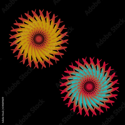 Abstract spirograph art , parabolic curve of line in circle form illustration. Vector image.Round pattern color on black background.
