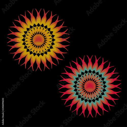 Abstract spirograph art , parabolic curve of line in circle form illustration. Vector image.Round pattern color on black background.