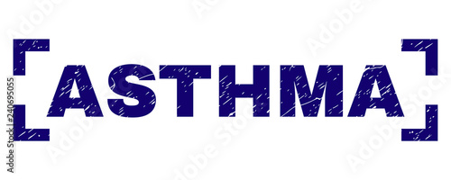 ASTHMA title seal print with corroded texture. Text tag is placed between corners. Blue vector rubber print of ASTHMA with corroded texture.