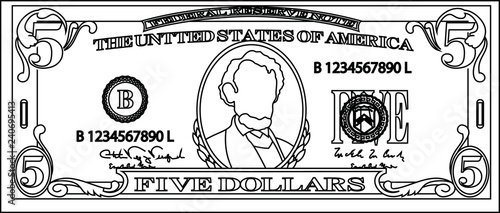 5 US dollar banknote outline