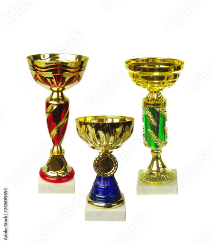 Sports cups on a white background. The symbol of sports victory. Isolated on white.