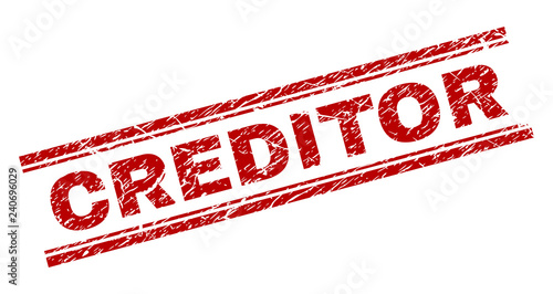 CREDITOR seal imprint with corroded texture. Red vector rubber print of CREDITOR text with corroded texture. Text caption is placed between double parallel lines.