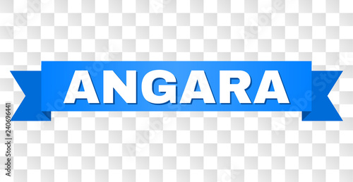 ANGARA text on a ribbon. Designed with white caption and blue tape. Vector banner with ANGARA tag on a transparent background.