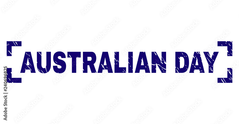 AUSTRALIAN DAY title seal print with grunge texture. Text tag is placed inside corners. Blue vector rubber print of AUSTRALIAN DAY with grunge texture. AUSTRALIAN DAY title seal print with grunge texture. Text tag is placed inside corners. Blue vector rubber print of AUSTRALIAN DAY with grunge texture.