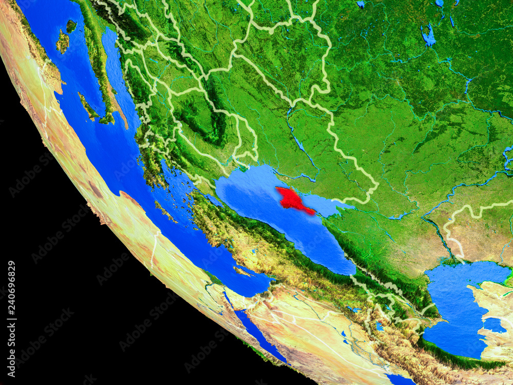 Crimea on realistic model of planet Earth with country borders and very detailed planet surface.