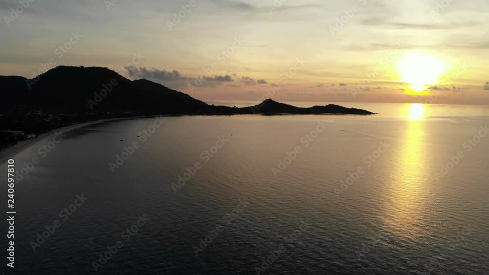 Aerial view tropical beach and sea landscape at sunset time Aerial view tropical beach and sea landscape at sunset time