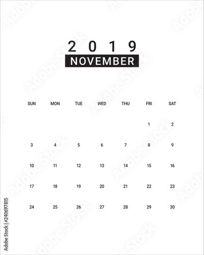 November 2019 desk calendar vector illustration