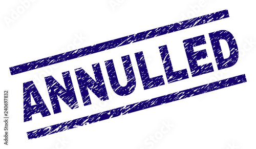 ANNULLED seal print with grunge style. Blue vector rubber print of ANNULLED text with corroded texture. Text tag is placed between parallel lines.